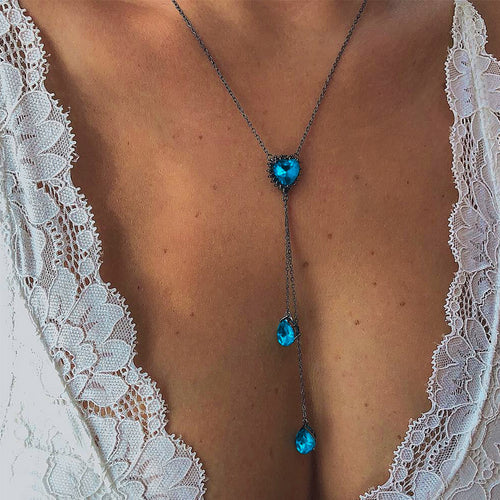 Blue Crystal Long Pendant Necklaces